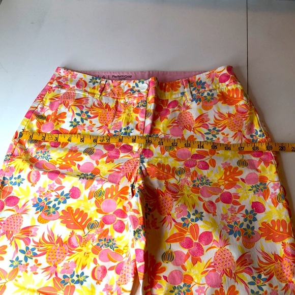 Talbots Tropical Floral Perfect Crop Pants Pink Orange Yellow Women’s Curvy 6 - Picture 4 of 12